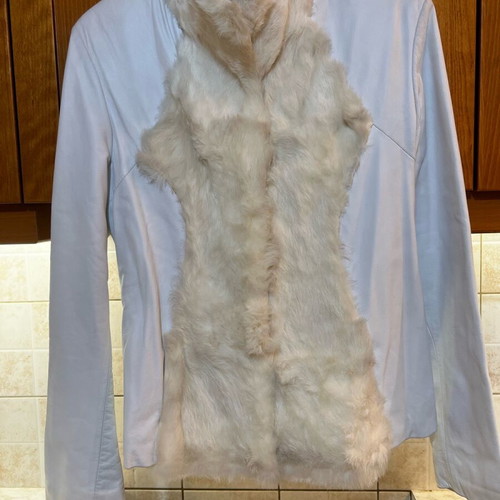 Leather jacket like new, white with natural fur