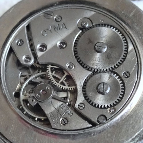 Cyma Swiss Pocket Watch 1930s used with chain and 6 stones