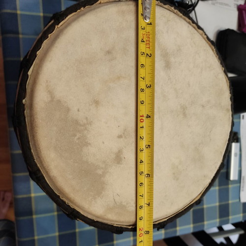 Djembe drum used, traditional carved wood, 30cm height