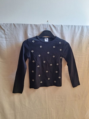 Zara Kids embroidered black ribbed long sleeve top, size 10