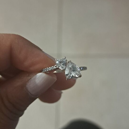 Pandora Timeless Double Heart Sparkling Ring like new, silver