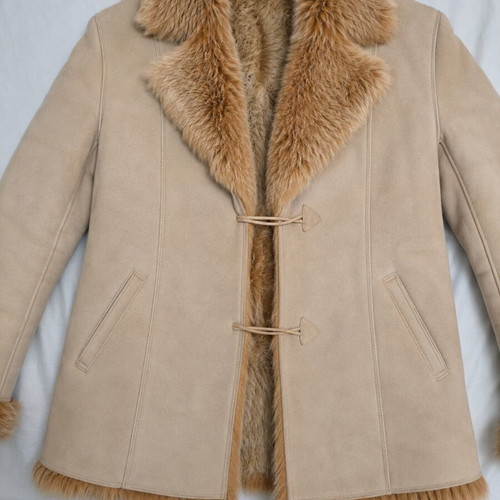 Vintage Rococo Shearling Mouton Jacket used, beige, made in Italy