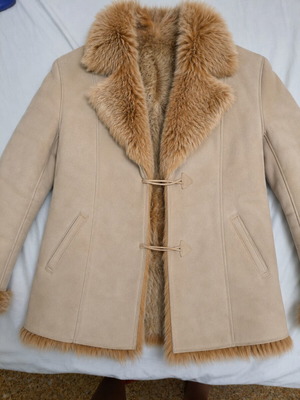 Vintage Rococo Shearling Mouton Jacket used, beige, made in Italy