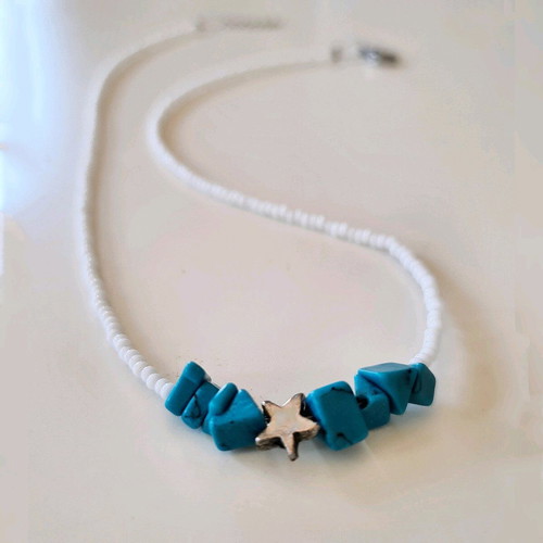 Handmade necklace new with white and turquoise beads