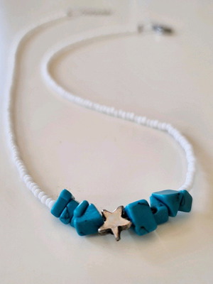 Handmade necklace new with white and turquoise beads