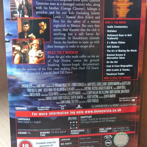 From Dusk Till Dawn DVD like new with English subtitles