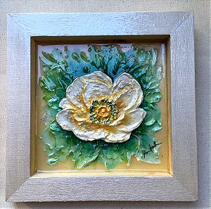 Λευκό Λουλούδι, μεικτή τεχνική, 20X20εκ.  / Έργο Τέχνης/ Πίνακες Ζωγραφικής