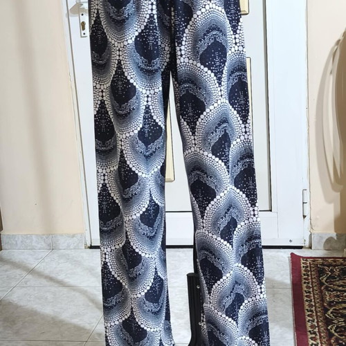 Swim fabric palazzo pants like new, dark blue-white, size M-L