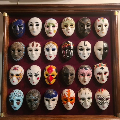 Collectible masks used, set of 24 with stand