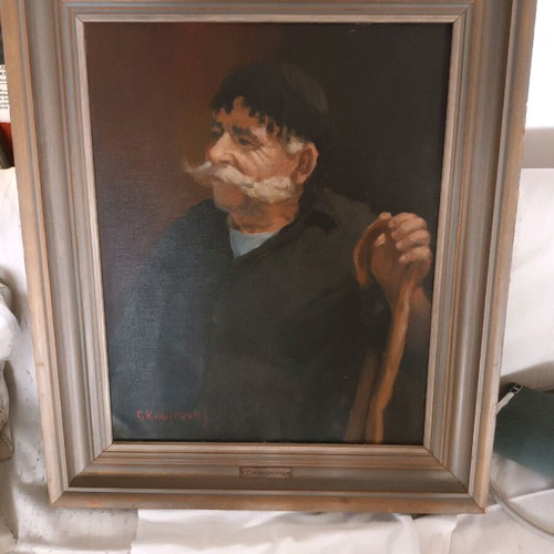 Old Cretan oil painting by G. Kouzounis like new