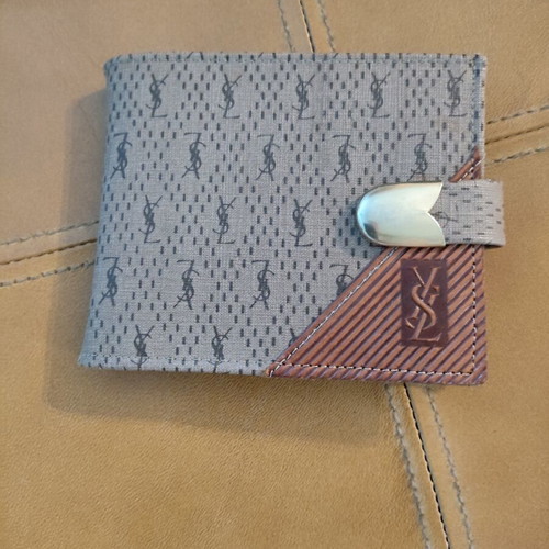 YSL vintage unisex bi fold wallet used, beige leather