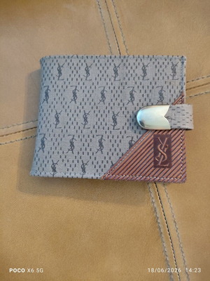 YSL vintage unisex bi fold wallet used, beige leather