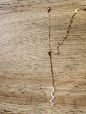 Cable chain necklace with crystal-pavé snake pendant, like new, gold toned
