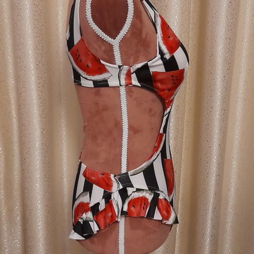 One-piece swimsuit with watermelon print