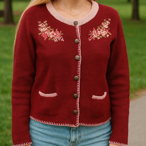 Vintage cardigan size L, like new, with floral embroidery