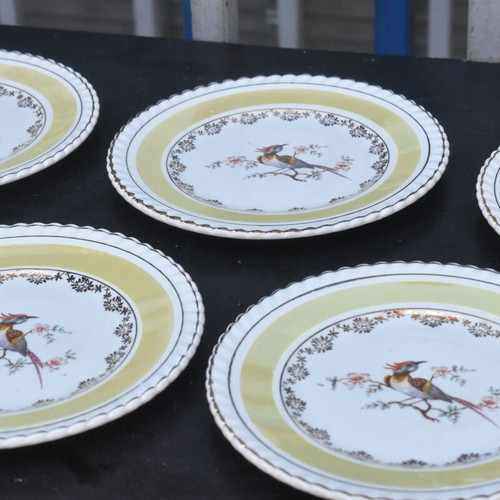 Keramikos porcelain plates set of 5 used with bird and gold details