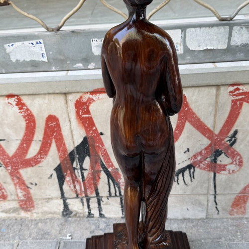 Wood-carved column with caryatid, 25x25 cm, height 77 cm