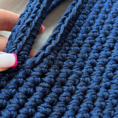 Handmade Crochet Shoulder Bag new, dark blue, minimalist t-shirt yarn handbag