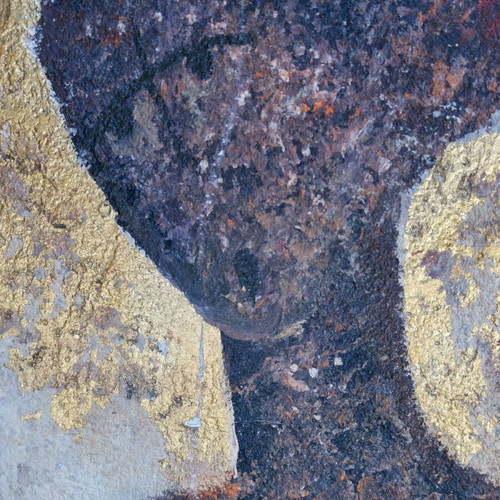 Signed painting by F. Kappos used, modern abstract artwork with two figures