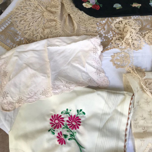Set of various embroidered linens used with minor imperfections