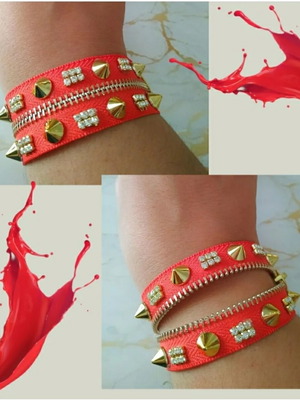 Bracelet made from zipper custom order, red