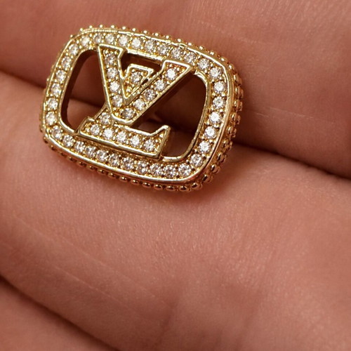 LV style earrings, 18K gold plated stainless steel with stones