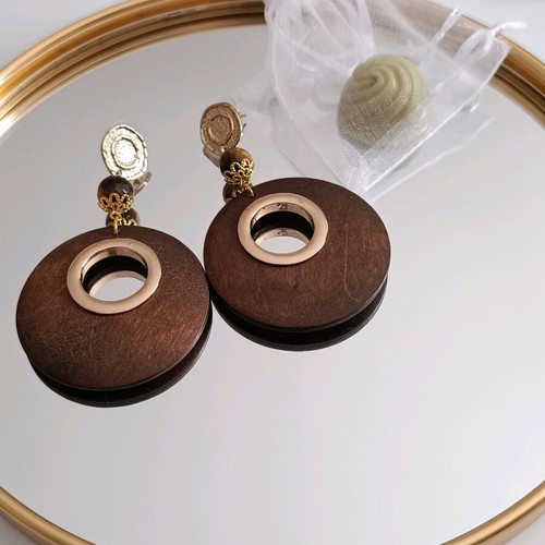 Boho wooden large earrings with tiger eye