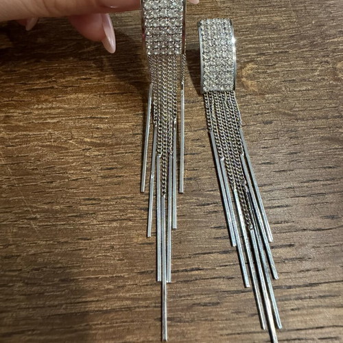 Dangling earrings with zirconia, new, silver color