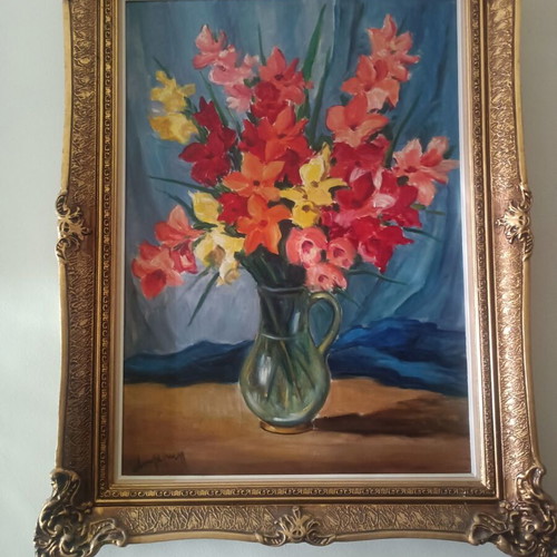Oil painting with carved frame, new, previous century