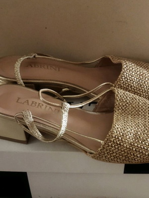 Labrini gold woven sandals with strap new