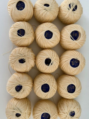 FFR Cordonnet Vintage Crochet Thread Balls, 15 pcs, 100% Cotton, Size 20, Cream