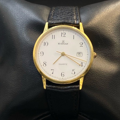 Edox Quartz wristwatch, Swiss made, gold plated, white dial