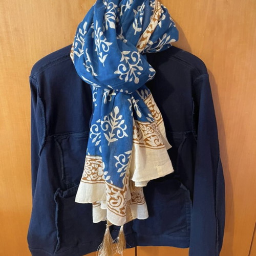 Greek Island Memories Scarf like new, blue with gold details