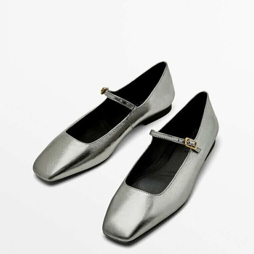 Massimo Dutti metallic silver ballet flats size 37 like new