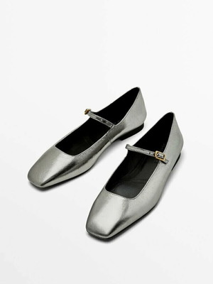 Massimo Dutti metallic silver ballet flats size 37 like new