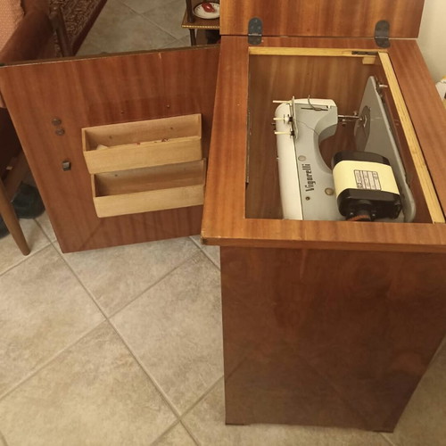 Vintage Vigorelli sewing machine with cabinet and pedal
