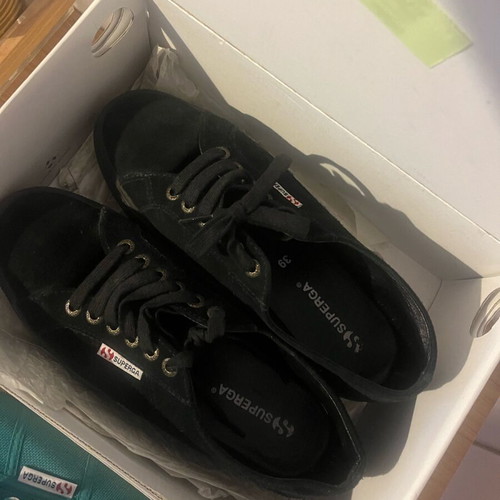 Superga black suede platform sneakers size 39 with green straw insole gift