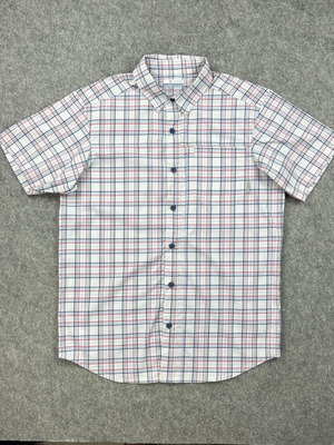 Columbia Plaid Shirt Small white navy used, retro casual style