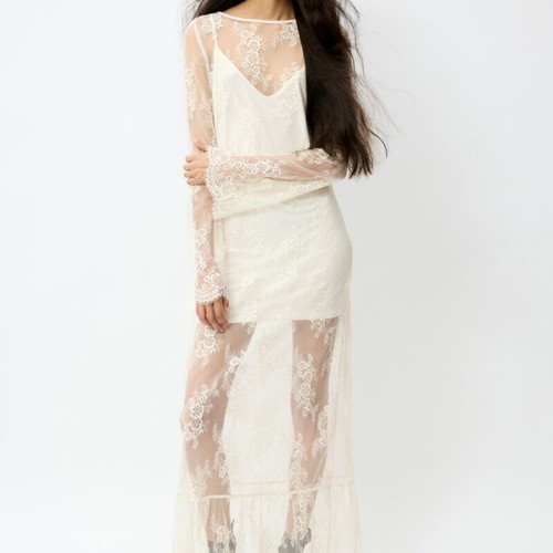 H&M Divided Cream Lace Maxi Dress New with Slip Liner