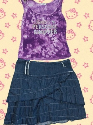 Mini skirt and sleeveless tie dye top set used, blue and purple