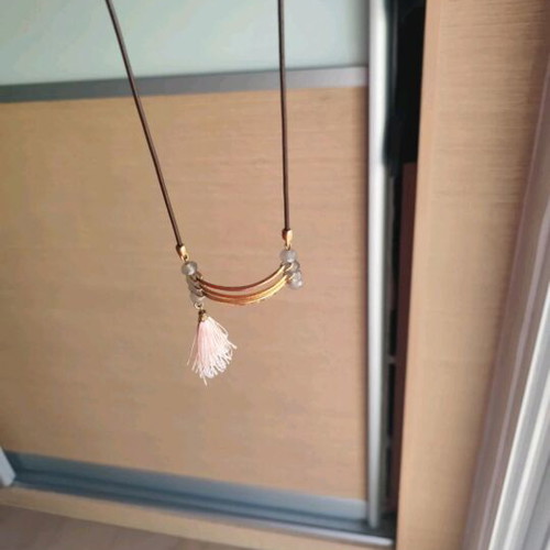 Long necklace with brown leather and motif like new