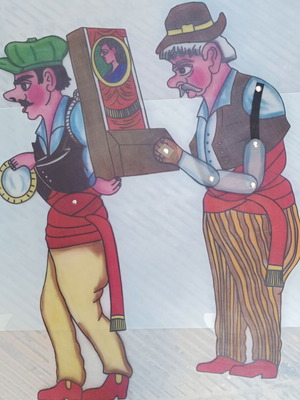 Shadow theatre figures used, laternatzides in cellophane