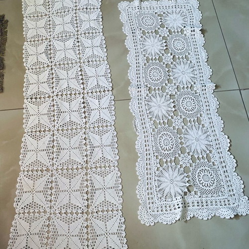 Handmade crocheted table runners used, cotton thread, set of 2