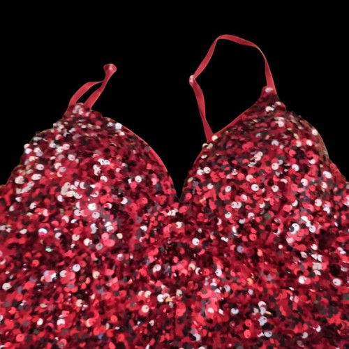Evening bustier like new, red with gold details