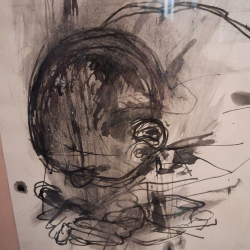 Ink drawing painting by H. Charisis, signed, 1996, like new, framed