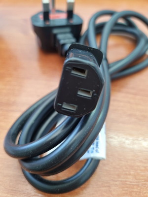 Laptop power cable with UK BS1363A plug and C19 socket, new