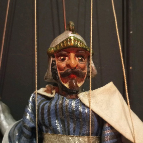 Vintage knight marionette used with broken hand