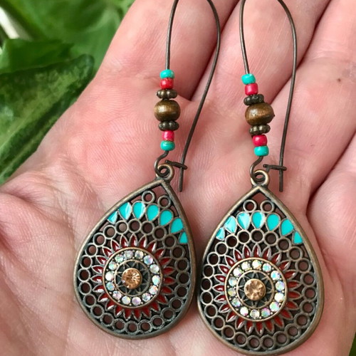 Bohemian Chic Earrings from Accessorize Bronze with Blue Enamel Summer Style