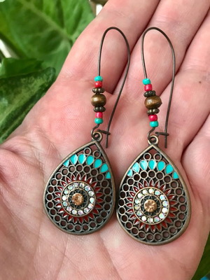 Bohemian Chic Earrings from Accessorize Bronze with Blue Enamel Summer Style