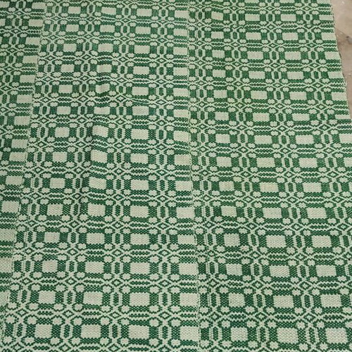 Handwoven Blanket with Traditional Green and Cream Pattern, Like New